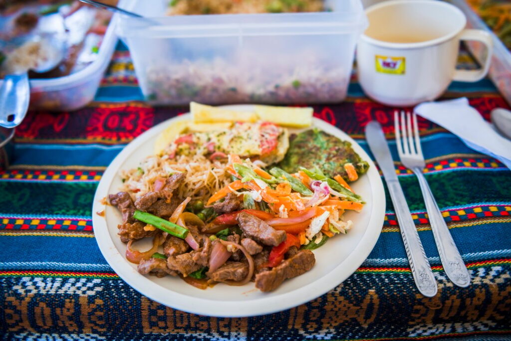 Traditional Peruvian food on Inca Trail Trek, Cusco Region, Peru, South America